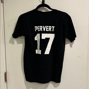Bayside Small short sleeve T-shirt with graphic "Pervert 17" in the back
